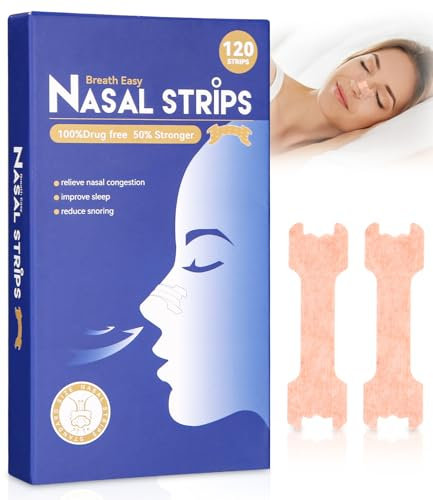 Taoxee 120 Stück Nasenpflaster Schnarchen, Nasenstrips Nasenpflaster Besser Atmen Anti Schnarch Pflaster Lindern Eine Verstopfte Nase Aufgrund Allergien, Verbesserung der Atmung (66x19 mm, Hautfarbe)