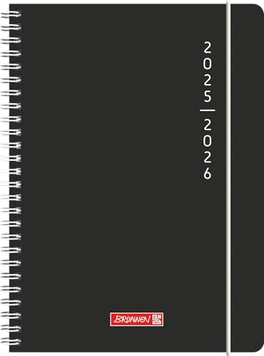 BRUNNEN Schülerkalender (2025/2026) Plain Black, 2 Seiten = 1 Woche, A5, 208 Seiten, PP-Umschlag, schwarz