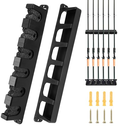 1 Paire Support Canne à Pêche Vertical & Horizontal - Ratelier Mural pour 6 Pôles, Étagère de Stockage Rod Rack (Noir)