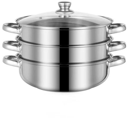 Steamer for Cooking, 18/8 Stainless Steel Steamer Pot, Food Steamer 11 inch Steam Pots with Lid 3-tier for Cooking Vegetables, Seafood, Soups, Stews and Pasta