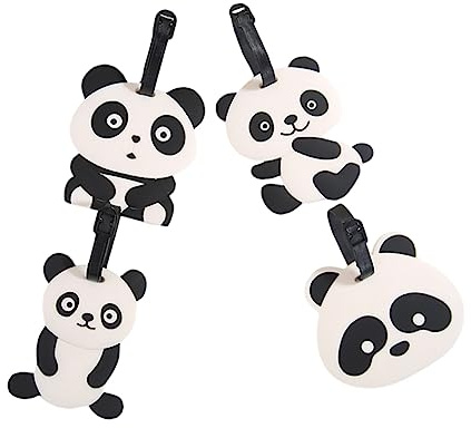 OATIPHO Set 4 Etichette per Bagagli Panda in Pvc Creative, Connettore a Cintura e Spazio per Scrivere Identificazione e Indirizzo, per Uso Viaggio Bianco e Nero