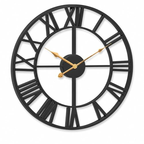 Pytha Sight 75cm Orologio Da Parete Grande Moderno XXL,Orologio Da Parete Nero Vintage Industriale In Metallo Slenzioso Con Numeri Romani Per Ufficio,Cucina,Soggiorno,Camino