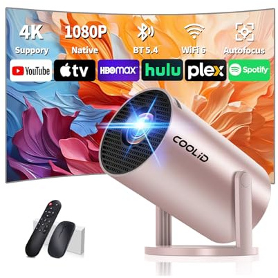 [App Integrada] Mini Proyector Soporte 4K 1080P con 5G WiFi 6 y Bluetooth 5.4 2026 Upgraded Proyector Portátil con Corrección Trapezoidal Automática 270° Giratorio TV Stick/USB/PS5/Con Ratón,Dorado