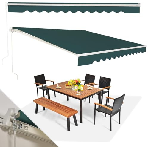 RELAX4LIFE Tenda da Sole a Bracci Estensibili con Barra di Rinforzo 400x250 cm/Telaio in Alluminio/Manovella Manuale/Angolazione Regolabile 5°-35°, Impermeabile, per Porta e Finestra, Balcone, VERDE