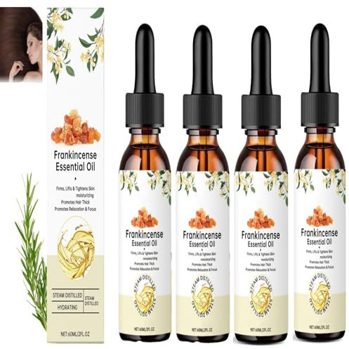 Olio essenziale di incenso per donne e uomini, rafforza la radice dei capelli, idratazione profonda per capelli, viso, corpo, idratante per pelli sensibili, anti-età e rassodante e lifting (4PCS)