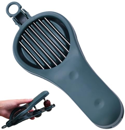 Multi-Functional Stainless Steel Egg Slicer - 4-in-1 Cutter for Hard Boiled Eggs, Tomatoes, Strawberries, and Cherry Pits - Includes Olive and Date Pitting Tool (Dark Blue)