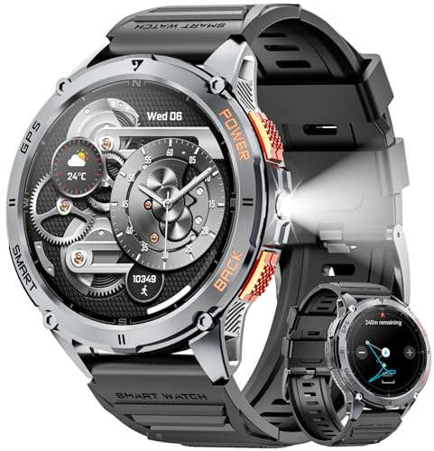 Joautrial GPS Smart Watch for Men (Make/Answer Call), 1.43'' AMOLED Smartwatch with 530mAh Battery, 170 Sports Modes, LED Flashlight, Heart Rate, Stress Monitor, IP68 Waterproof Watch for Android iOS