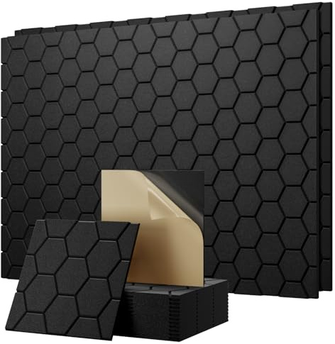 Sound Proofing Panels with Acoustic Foam - Acoustic Wall Panels Self Adhesive for Soundproofing- Black Hexagon Sound Proof Noise Cancelling - Sound Absorbing Panels for Gaming Room Studio 12 Pack