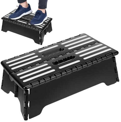 Zymuegist Portable Folding Half Step Stool Non Slip Mobility Aid for Elderly, Skid-Resistant Lightweight Stepstool for Bathroom, Kitchen, Suvs & Rvs (Black, 13cm)