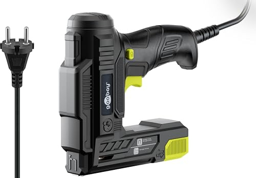 goobay Kit agrafeuse électrique 2en1 avec fil 2 m / 70 W-peut être équipée d'agrafes ou de clous-environ 20 agrafes par minute-pour les travaux de rembourrage, de menuiserie ou de rénovation-77820