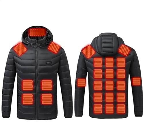 Veste Chauffante Homme Femme Doudoune Chauffant USB avec 26 Zones de Chauffage et 4 Contrôles Manches Longues Hooded Manteau avec 3 Réglages de Température Hiver Imperméable Vêtements pour Moto Chasse