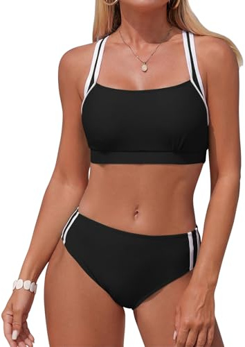 Adigaber Tvådelad kostym dam medelhög midja enfärgad dam tvådelad bikini vadderad sport strandkläder