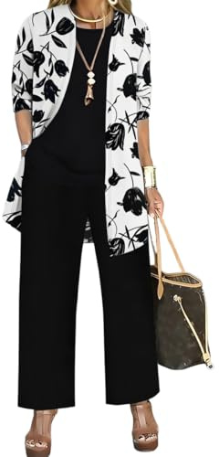 shownicer Completo Donna Elegante Tailleur 3 Pezzi Set Completi di Pantaloni da Cerimonia Set Taglia Grande Abbigliamento per Business e Matrimoni C Nero XXL