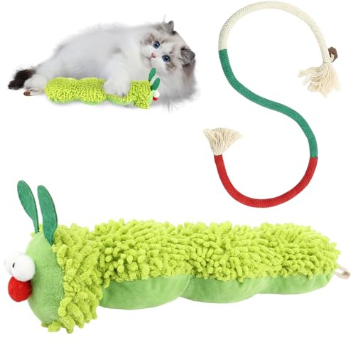 Set 2 Pezzi Giochi per Gatti, Peluche Bruco e Corda da Masticare, Giocattoli per Gatti Interattivi Resistenti ai Morsi per la Pulizia dei Denti e Divertimento Gattini in Casa