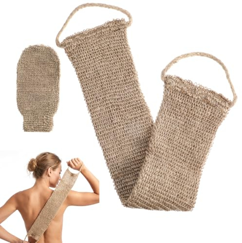 GEEHUA 2 stycken ryggskrubber-set, exfolierande handske och ryggborste | Skalande duschset luffasvamp alternativ massagehandske för hamam handske stil resevänlig design