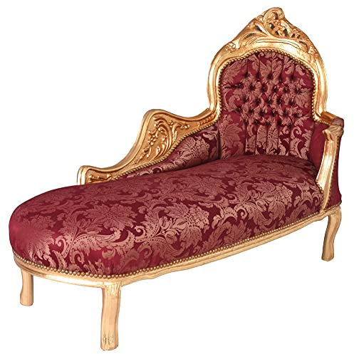 Barock Sofa Vintage Recamiere Louis XV Liege Couch gepolstert Gold Rot 165cm cat590a05 Palazzo Exklusiv