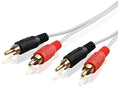 BestPlug 50 cm Câble Rca, Câble audio stéréo 2 x Rca mâle vers 2 x Rca mâle plaqué or, Blanc