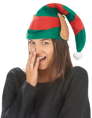 DEGUISE TOI - Bonnet lutin du Père Noël rayé avec oreilles adulte - Bonnet - Taille Unique - Vert - Accessoires pour déguisement - 100% polyester - - Noel