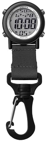 Dakota Light Digital Backpacker, Alarm, Timer and Dual Time Fob and Pocket Watch, Outdoor Gifts for Men and Women, Use for Fishing and More, Tactical Digital Clip On Watch