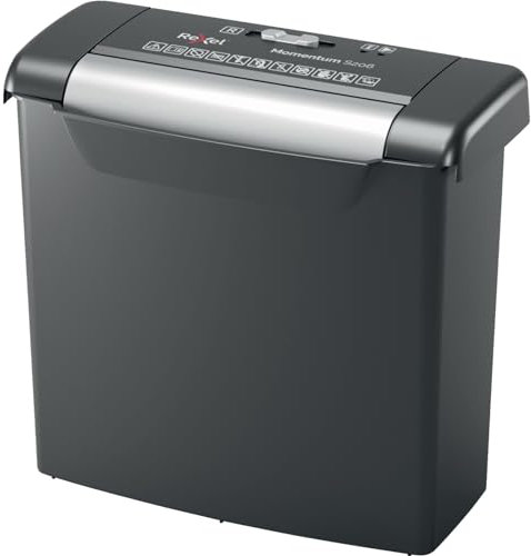 Rexel Aktenvernichter Momentum S206, Streifenschnitt, 7-6 Blatt A4 (70-80 g/m²) Kapazität, Sicherheitsstufe P2, 9L Abfallbehälter, Schredder, schwarz, 2104568EU