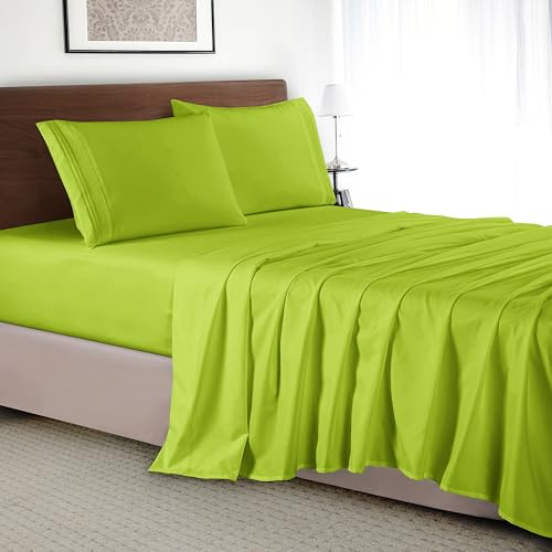 Elegant Comfort Luxury 4-Piece Bed Sheet Set - Luxury Bedding 1500 Premium Hotel Quality Microfiber, Wrinkle Resistant Cool & Breathable, Easy Elastic Fitted, King, Neon Green