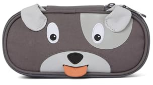 Affenzahn Stiftemäppchen für den Kindergarten, Federmäppchen für Kinder mit Tiermotiv und Ziehzunge, Hund - Grau