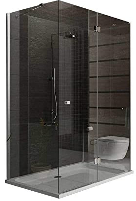 Alpenberger Duschkabine U Form | Duschkabine 3 Seitig Duschabtrennung mit Antikalk | Komplettdusche aus ESG Sicherheitsglas | Glasdusche mit Pendeltür (80 x 140 x 80 cm)