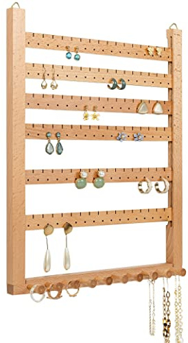 Mymazn Beech Earring Wall Holder Hanging Jewelry Organizer Assembly Display Wall Mount Organizer for Necklaces Rings Scrunchies