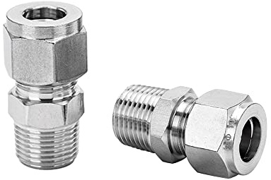Pysrych 304 Stainless Steel Compression Fitting 1/2 Tube OD x 1/4 NPT Male Coupler Straight Adapter Connect with Double Ferrules Pack of 2