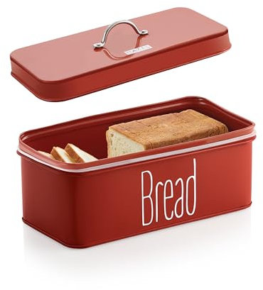 HAZEL Panera con tapa de asa, caja de almacenamiento de pan para cocina, caja dispensadora de pan, caja de almacenamiento de grado alimenticio para cocina, 4100 ml, color rojo
