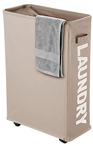 IHOMAGIC 40L Cesto per Biancheria con Ruote, Cesto Portabiancheria Rettangolare in Piedi, Cesto per Biancheria Stretto Sottile 39X18.5X58cm, per Vestiti, Giocattoli, Camere da Letto e Bagni (Cachi)