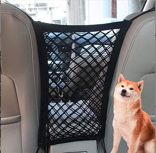 SIQITECH Sicherheitsnetz Hunde Doppelschicht Schutznetz Barriere Auto Universal Haustier Trenngitter Verstellbar Rücksitz Elastisch Sicherheitsnetz Faltbar Haustier Trennnetz Aufbewahrungsnetz Auto