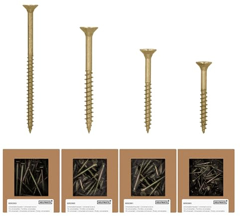 HELPMATE – Viti universali testa svasata, giallo passivate, mix pack – 840 pezzi viti per legno con impronta PZ 2 e filetto parziale – viti truciolari per interni e ambienti esterni protetti