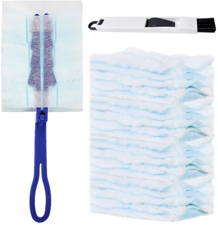 MEMOFYND 20 panni in fibra di ricambio e 1 manico blu, con 1 spazzola per fughe, soffice piumino per polvere, set per la pulizia di persiane, ufficio