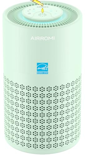 AIRROMI Air Purifier for Bedroom with HEPA 3-in-1 Filter, Pet Air Purifier for Home Cat Pee Smell, Covers Upto 990 Ft², Quiet 360°intake Air Cleaner for pet hair,allergies,Dust,Smoke A2001 Green