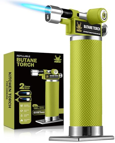 RAVS 2 Flame Mode Butane Torch Lighter, Premium Metal Kitchen Torch with Adjustable Flame & Safety Buckle, Soldering Torch for Industrial, Resin Art, Baking, Unique Mens gifts, Butane Gas Not Included