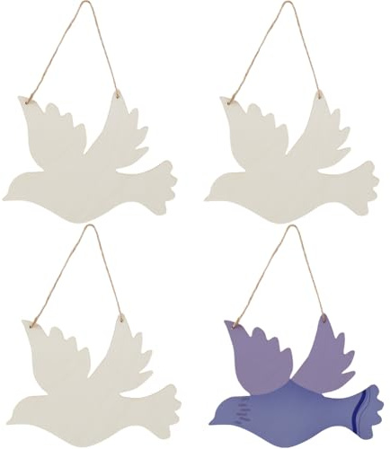 GORGECRAFT 4 Juego de Letreros de Madera de Pájaro Grande En Blanco Sin Terminar Adornos de Madera Paloma de la Paz Colgante Pájaros Decor Cartel con Agujero Cuerda de Cáñamo para Bodas Cumpleaños