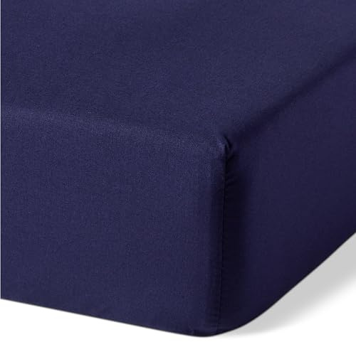 Amazon Basics Sábana Bajera Ajustable de Algodón Orgánico para Cama 200, 200 x 200 cm, Azul Marino