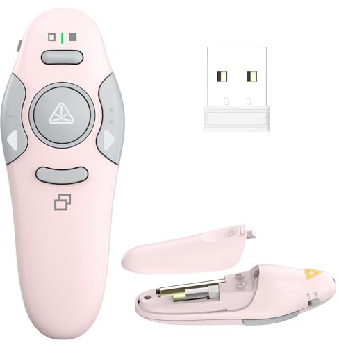 QUI Presentation Clicker Wireless Presenter Remote Clicker for PowerPoint Presentation Remote, PowerPoint Slide Advancer for Mac/Windows/Linux, Google Slide/PPT/Keynote, USB A, Pink