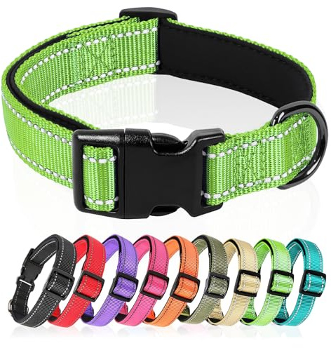 HEELE Hundhalsband, Reflekterande Nylon Hundkrage, Halsband för Hund Justerbar med Mjuk Neopren Vadderad, Halsband för Medel Hundar, Gräsgrön, M