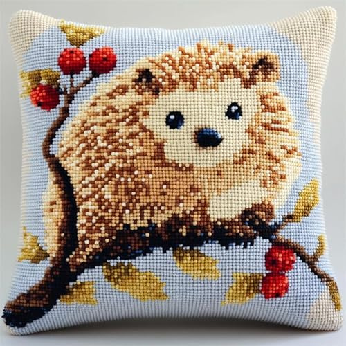 XDEGHUANGSS Juego de cojines 3D con ganchos, materiales de almohada DIY, alfombra de ganchillo, cojín de hilo, juego de bordado para principiantes, funda de almohada, almohada, 43 x 43 cm, erizo