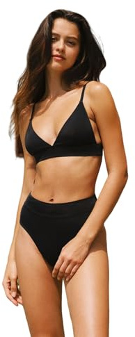 YAKISWIIM Black Women's Bikini Sets Two Pieces Swimsuits V Neck Tummy Control Cheeky Bottom Swimwear, M