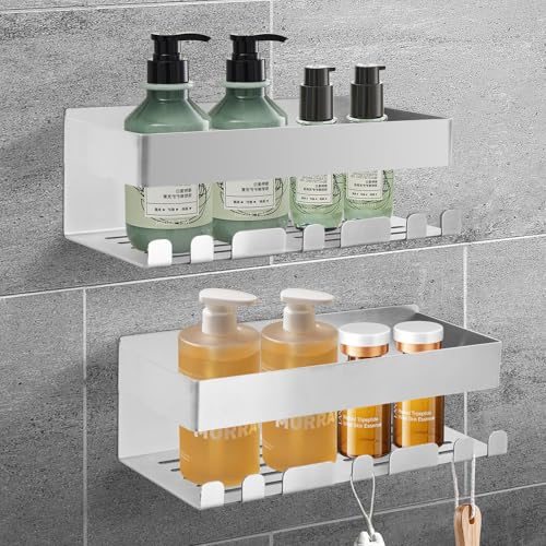 Focenat 2 Piezas Estanteria Baño sin Taladro,Estante baño sin taladro,Estanteria Ducha Acero Inoxidable,Repisa baño adhesiva,para Champú y Gel