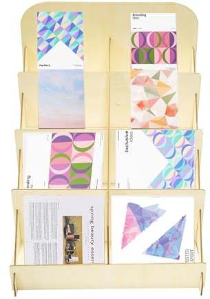 Porte Brochures,4 niveaux Porte Flyer en Bois Presentoir Carte Postale Contient Dépliants Flyers Menus Brochures,8 Compartiments A5,30 x 30 x 40 cm