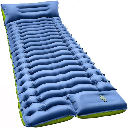 Yuzonc Camping Sleeping Mat, Ultralight Inflatable Camping Mat with Pillow Built-in Foot Pump Portable Inflatable Sleeping Pads Compact for Outdoor Camping, Backpacking, Hiking, Tents - Blue