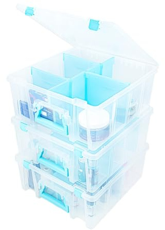 ArtBin 6990RH-AMZ Super Satchel Double Deep Compartment Box - Art Storage with 8 Removable Compartments, Smart Closure for Craft Supplies (Aqua- Pack of 3)