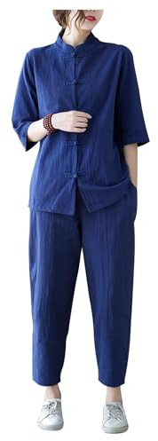 Uniforme de Tai Chi en Coton et Lin pour Femmes, Vêtements D'arts Martiaux Traditionnels Chinois, Costumes Légers pour les Exercices (FR/ES, Alpha/lettres, L, Taille normale, Taille normale, BlueA)