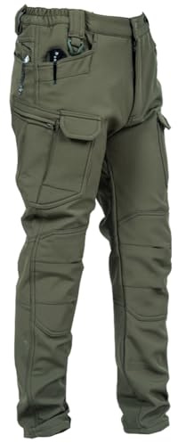 Pantaloni Trekking Invernali Uomo Pantaloni Sci Alpinismo Felpati Fleece Interno Termico Pantalone Neve Caldi Pantaloni Cargo Invernale Antistrappo per Caccia Montagna Snowboard Lavoro,Verde 1,L