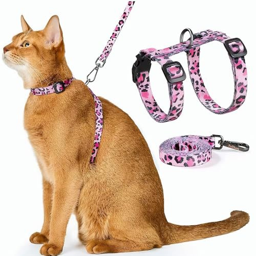 XFSRG Pettorina per Gatti con Guinzaglio Imbracatura Regolabile per Gatti Antifuga per Gatto Media Piccolo Cucciolo per Viaggo Passeggio (Rosa)