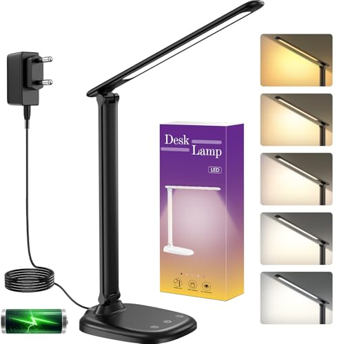Lampada da Scrivania con 4000mAh Batteria Ricaricabile e Spina, 5 Colori e 10 Livelli di Luminosità, Timer, Tocca Controllo, Memoria, Pieghevole, Protezione Gli Occhi LED Lampada da Tavolo Senza Fili